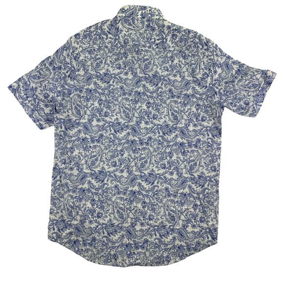 Tasso Elba Mens Linares Printed Short Sleeve Button Down Shirt Blue S - Picture 2 of 4